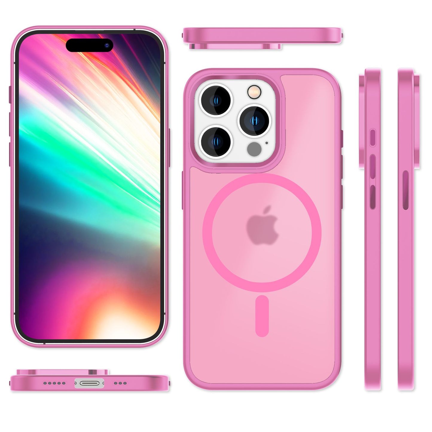 MagSafe Hybrid hulstur fyrir iPhone 15 Pro, hörð hulstur með frosti og verndarbrún.