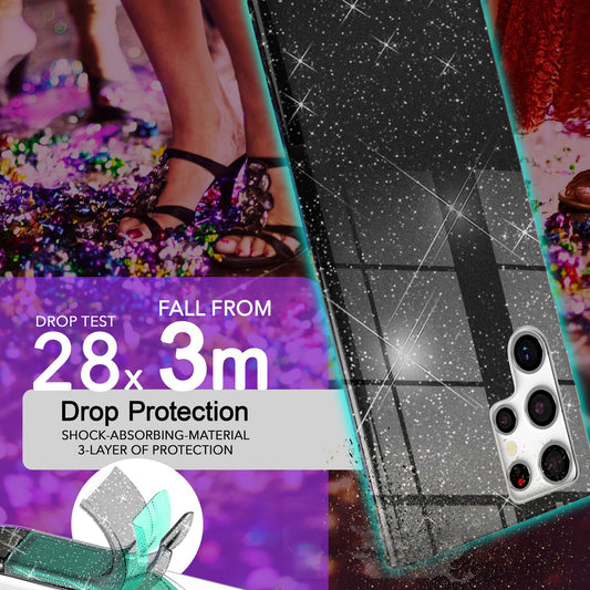 NALIA Hybrid Glitter Cover fyrir Samsung Galaxy S24 Ultra, Glansandi Glitter hlífðarhulstur með styrktu sílikoni