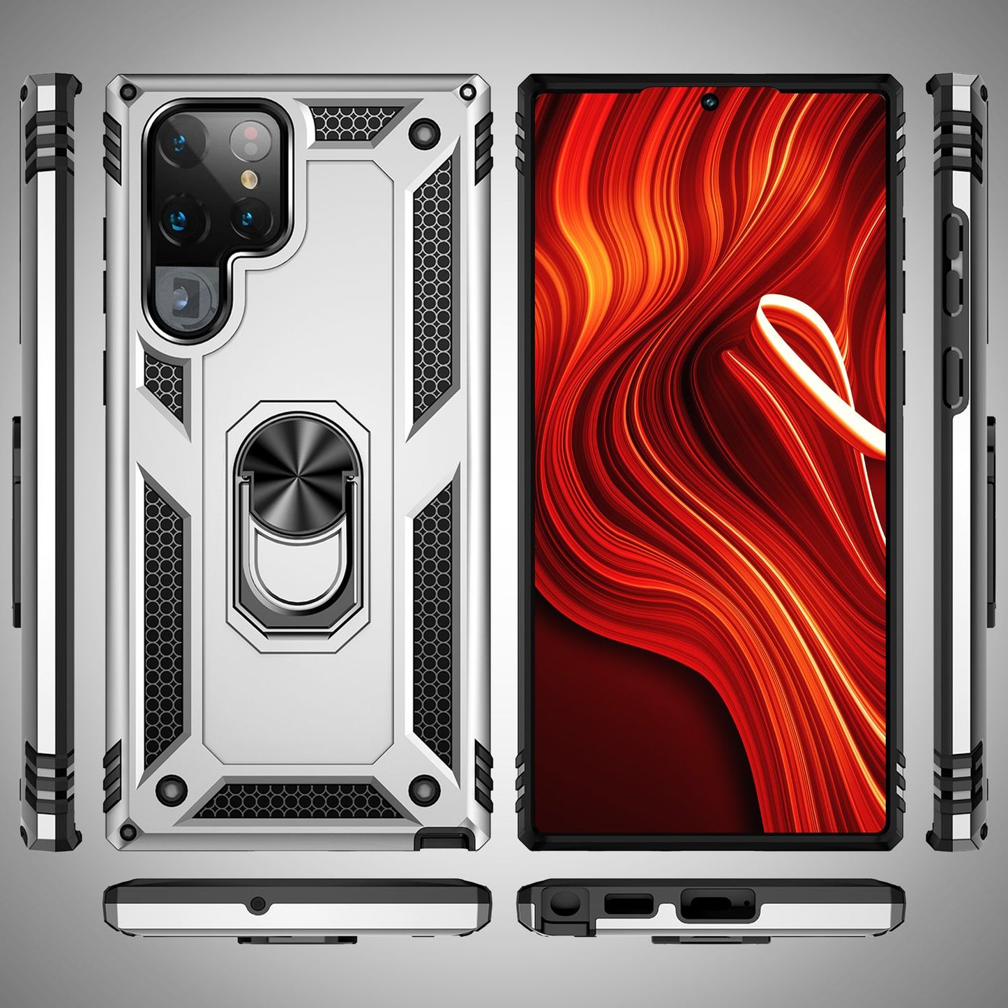 NALIA hernaðarstíls hringhulstur fyrir Samsung Galaxy S24 Ultra, einstaklega sterkt og höggþolið, verndarhulstur fyrir útiveru