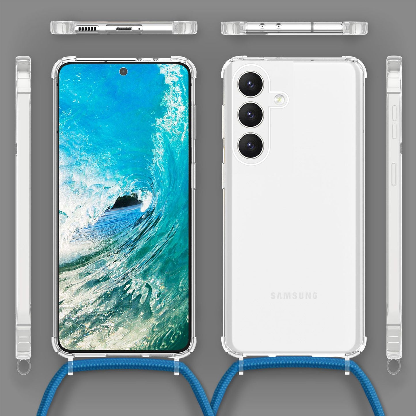 NALIA Klare Schutzhülle mit Kette für Samsung Galaxy S24 Plus Hülle, Transparente Stabile Handyhülle mit Umhänge-Band