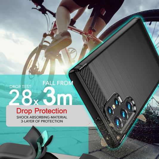 NALIA sílikonhulstur í kolefnisstíl fyrir Samsung Galaxy S24 Ultra, mattsvart verndarhulstur með kolefnisáferð