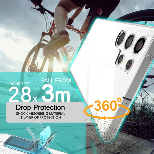 NALIA gegnsætt 360 gráðu hlífðarhulstur fyrir Samsung Galaxy S24 Ultra, gegnsætt allan hringinn, gegnsætt og gulnunarvarna.