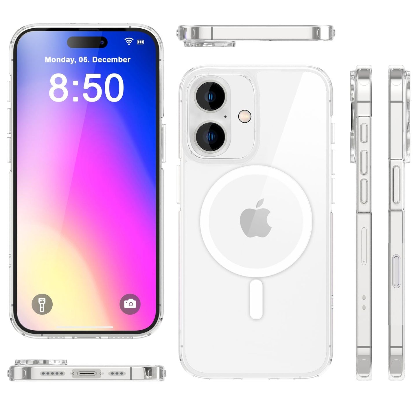 NALIA Clear MagPower Acrylic Case for iPhone 16 Plus, Scratch-Resistant Protective Case with Silicone Frame, Transparent Phone Case