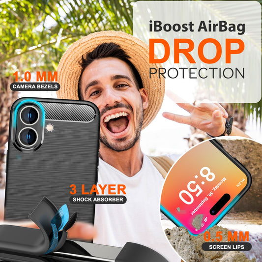 NALIA Carbon Style Case for iPhone 16, Matte Black Silicone Phone Case with Carbon Fiber Look, Business Cover Protective Case