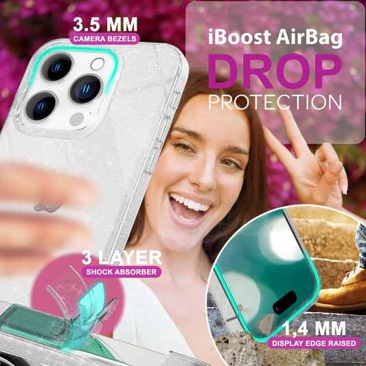 NALIA Transparent Glitter Case for iPhone 16 Pro Max, Clear Phone Case with Glitter, Glitter Protective Case