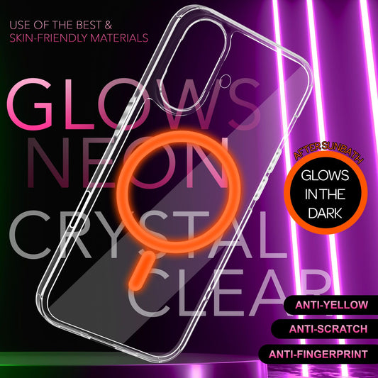 NALIA gegnsætt MagSafe akrýlhulstur fyrir iPhone 16, litríkur neonhringur með næturljómaáhrifum, gegnsætt símahulstur
