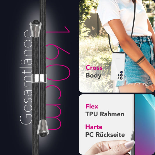 NALIA Hangit hulstur fyrir Samsung Galaxy S25 Ultra, stillanlegt axlarhulstur með ól, gegnsætt verndarhulstur með símakeðju, styrkt ól