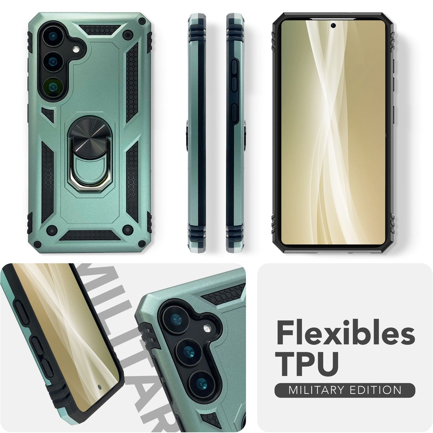 NALIA RingDefend hulstur fyrir Samsung Galaxy S25, brynvarið hringhulstur í hernaðarstíl, höggþolið verndarhulstur með 360° snúningshring, fyrir stand og fingurfestingu.