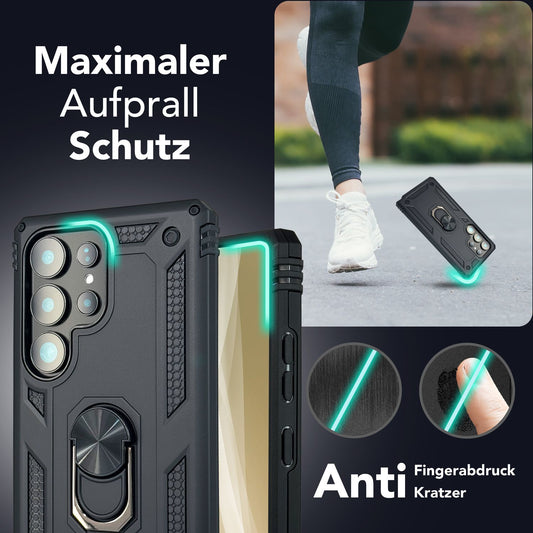 NALIA RingDefend hulstur fyrir Samsung Galaxy S25 Ultra, höggþolið hernaðarlegt hringhulstur, standhulstur með brynju, 360° snúningshringur fyrir stand og fingurfestingu