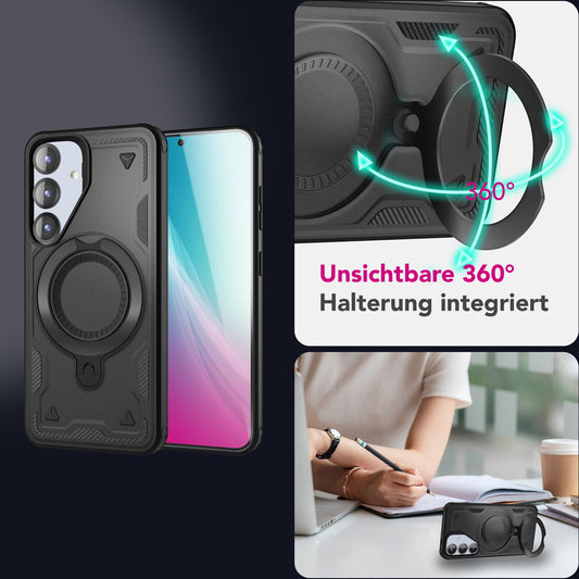 NALIA Stormguard for Samsung Galaxy S25 Case with MagSafe, Armor Drop Protection Ring Case, Shockproof Protective Case with 360° Rotating Ring for Stand and Magnetic Charging