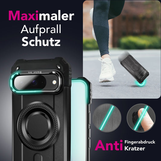 NALIA Granite Case for Google Pixel 9 – Phone Case with MagSafe, Shockproof Armored Hard Case with Dual-Layer Protection, Integrated Metal Kickstand, Military Cover