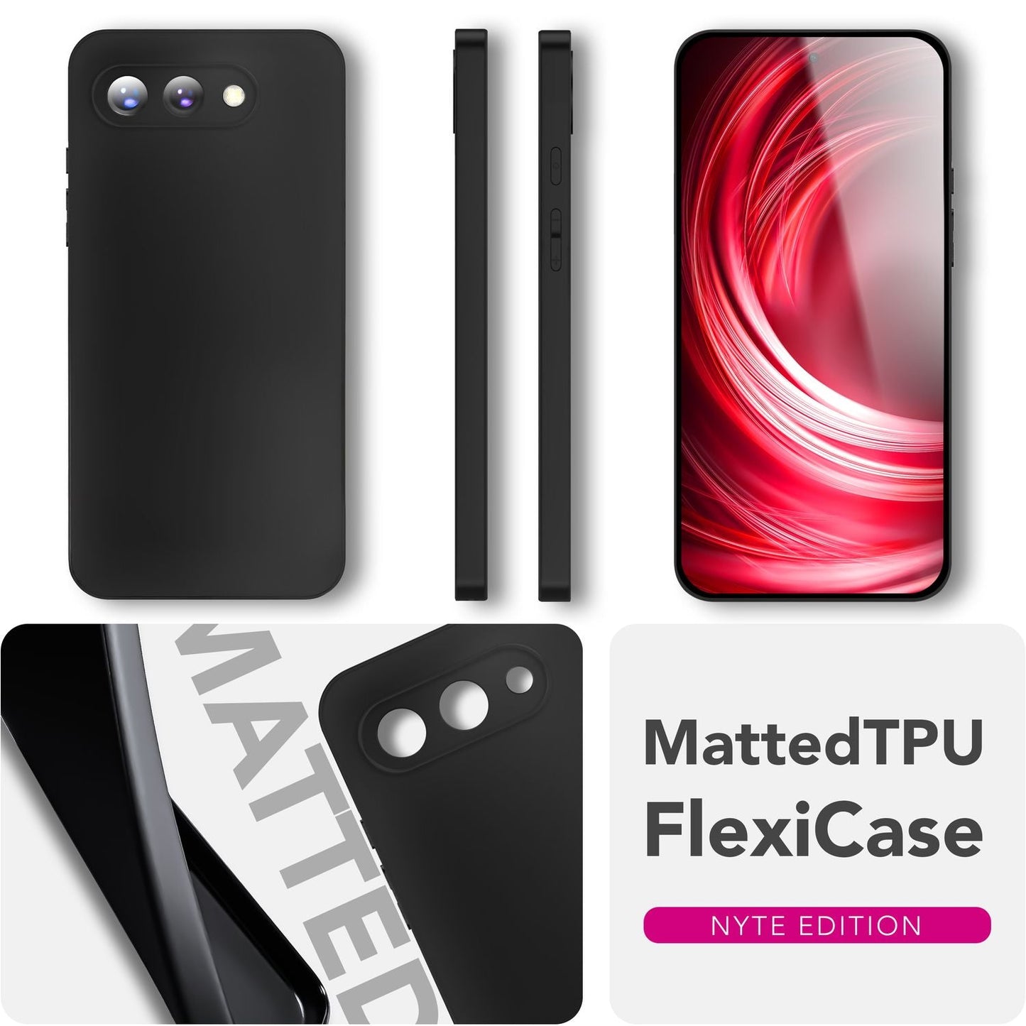 NALIA Strider hulstur fyrir Google Pixel 9a – 1,28 mm TPU símahulstur, mattsvart, mjúkt og þunnt hulstur með rykþéttum hnöppum, rispuþolið sílikonhulstur með gripi, mjótt verndarhulstur