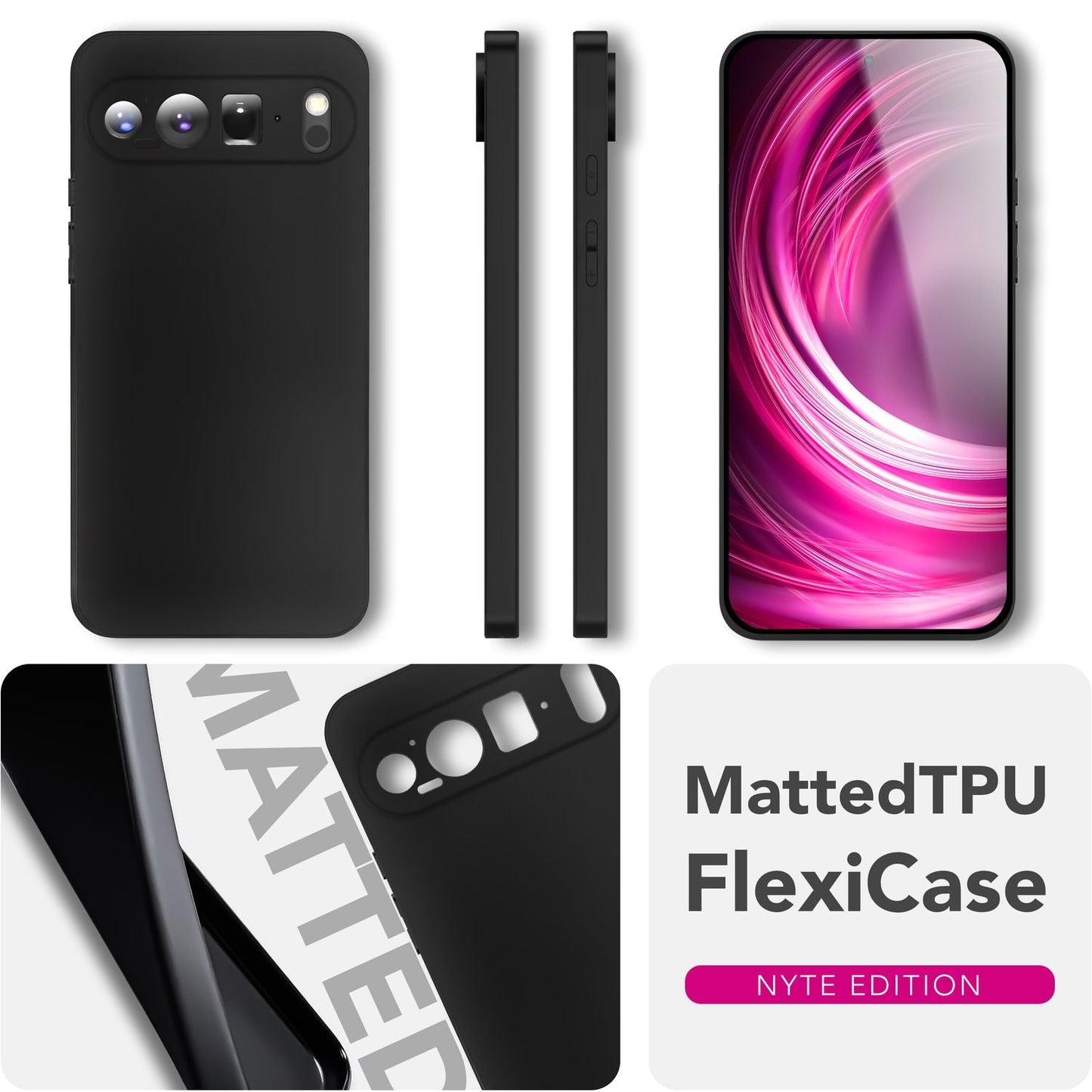 NALIA Strider hulstur fyrir Google Pixel 9 Pro XL – Svart 1,28 mm TPU símahulstur í mattsvartri áferð, þunnt hulstur með rykþéttum hnöppum, fingrafarageymslu, afar þunnt hulstur