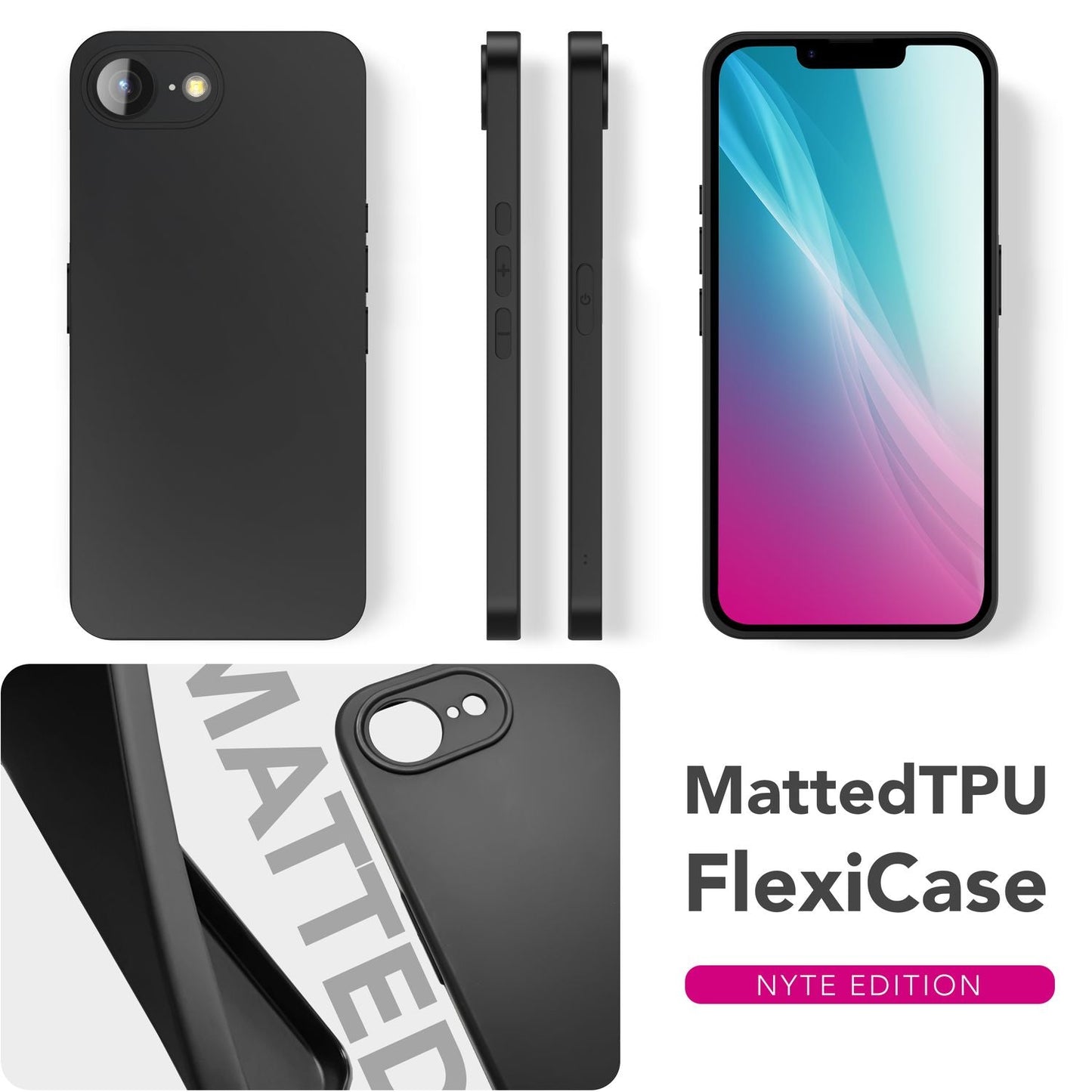 NALIA Strider Case for iPhone 16e, Ultra-thin 1.28 mm Slim TPU Case, Matte Finish, Dust Protection with Button Cover, Precisely Fitting Soft-Touch Shell, Black Phone Case