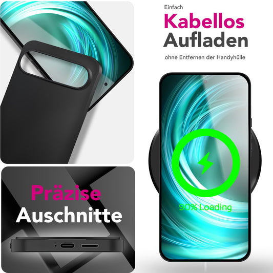 NALIA Strider hulstur fyrir Google Pixel 9 Pro – Mjög þunnt 1,28 mm TPU hulstur, mattsvart, símahulstur með rykþéttum hnöppum, fingrafaravörn, þunnt hulstur