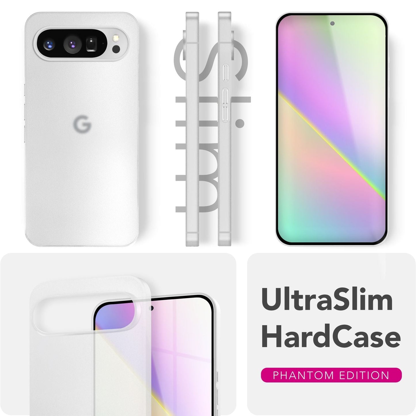 NALIA Phantom hulstur fyrir Google Pixel 9 Pro – 0,3 mm þunnt símahulstur, létt hart hulstur með mattri áferð, fingrafaravarnandi hulstur í glæsilegri hönnun.