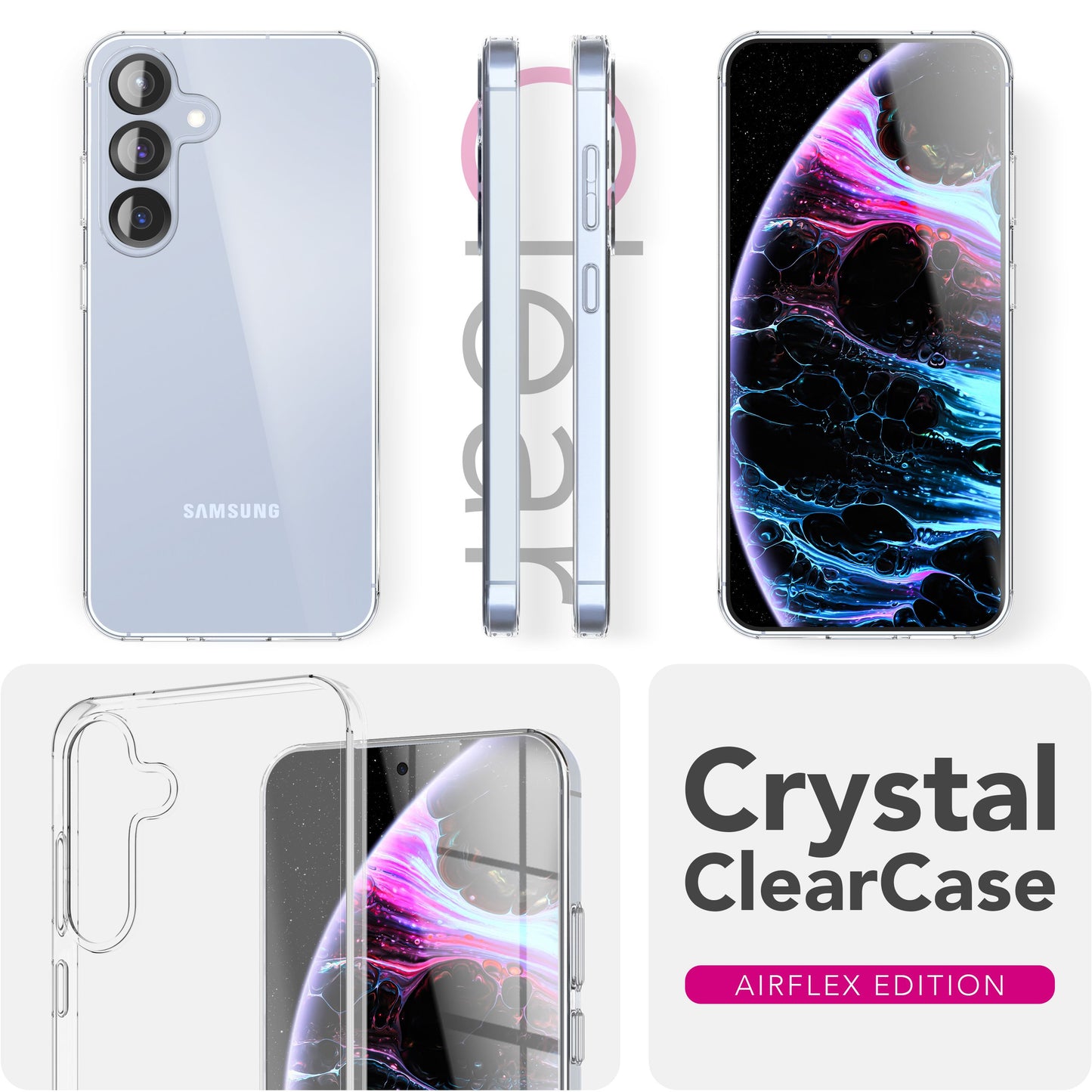 NALIA AirFlex hulstur fyrir Samsung Galaxy S25 FE (kristaltært sílikonhulstur) - Gagnsætt TPU hulstur, gulnar ekki, þunnt og létt, rispuþolið og gripgott, kristaltært hulstur