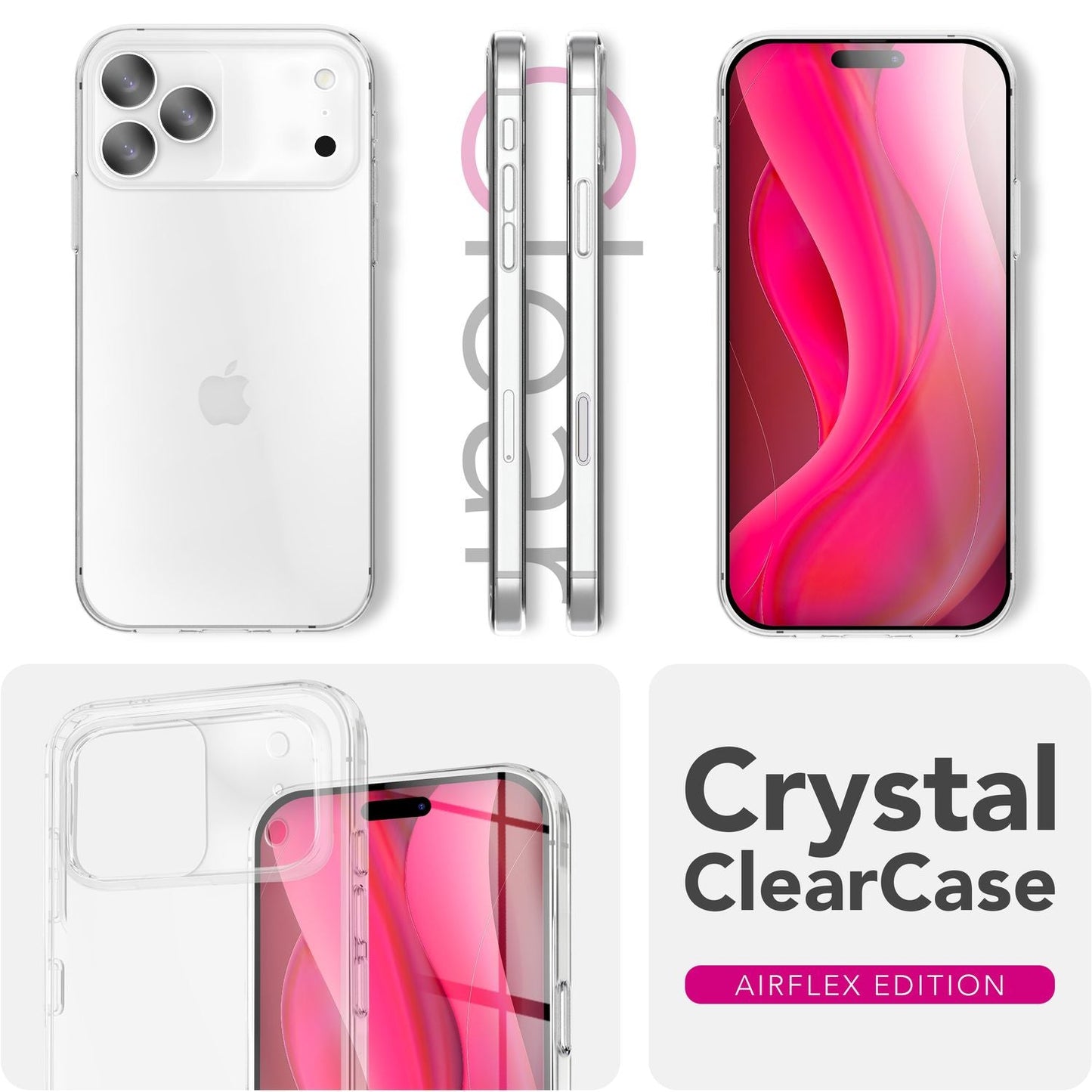 NALIA AirFlex Case for Apple iPhone 17 Pro (Crystal Clear Silicone Case) - Transparent TPU Cover, Slim & Lightweight, Anti-Yellowing Effect, Scratch-Resistant & Robust, Clear Design Phone Case