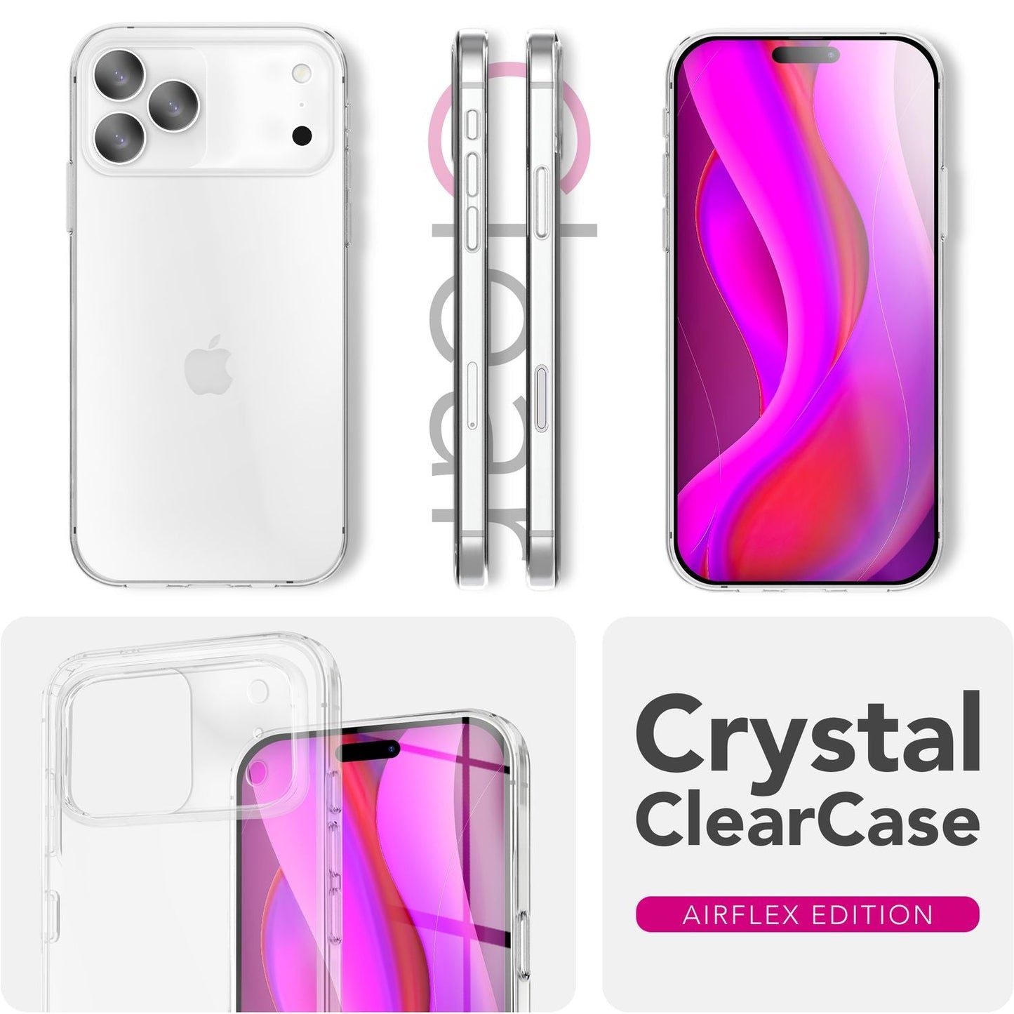 NALIA AirFlex Case for Apple iPhone 17 Pro Max (Crystal Clear Silicone Case) - Transparent TPU Case, Anti-Yellowing Effect, Robust & Scratch Resistant, Clear Phone Case