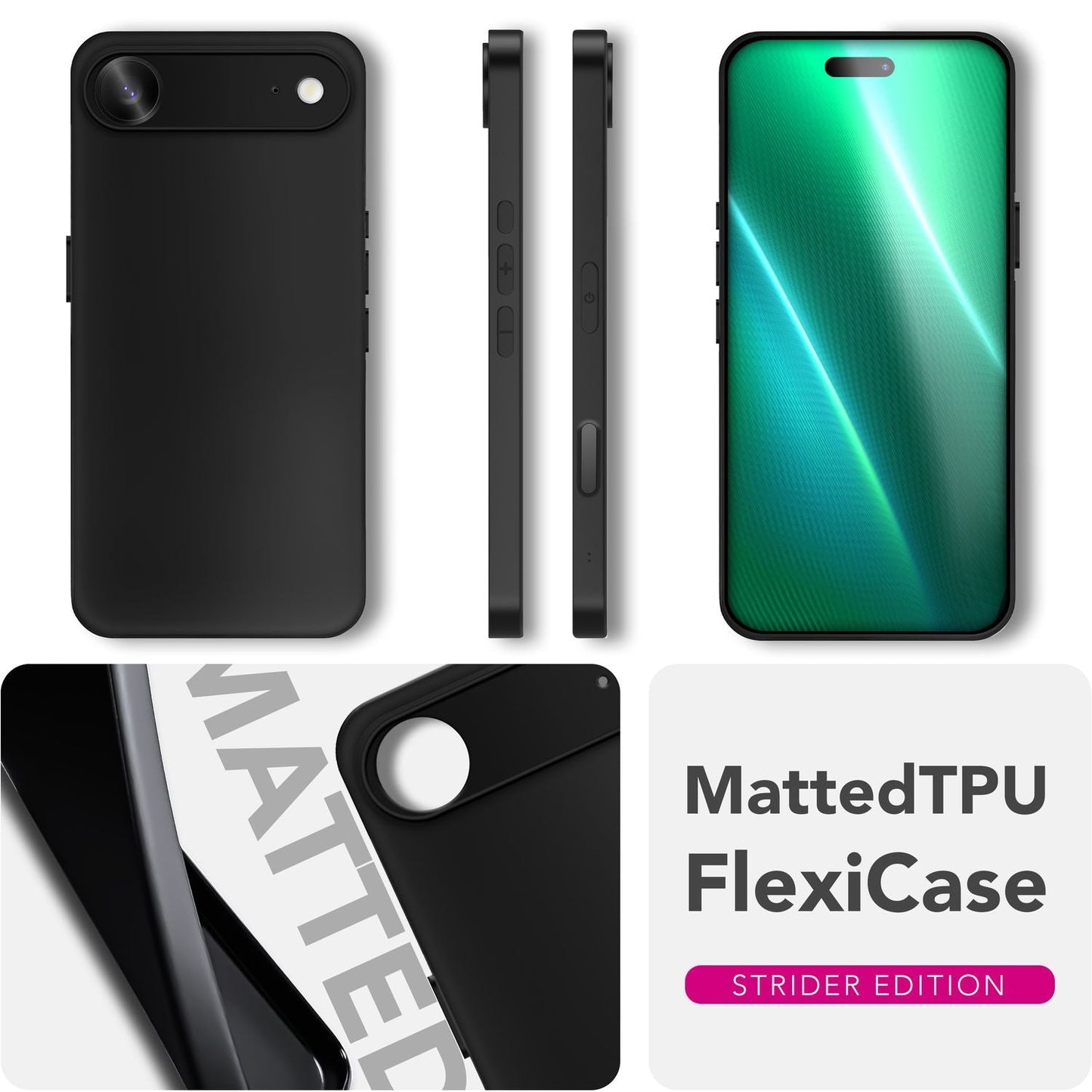 NALIA Strider Case for Apple iPhone 17 Air (Matte Slim Case) - Ultra-thin 1.28mm, Soft-Touch TPU Cover, Closed Button Cover, Anti-Fingerprint, Protective Phone Case - Black