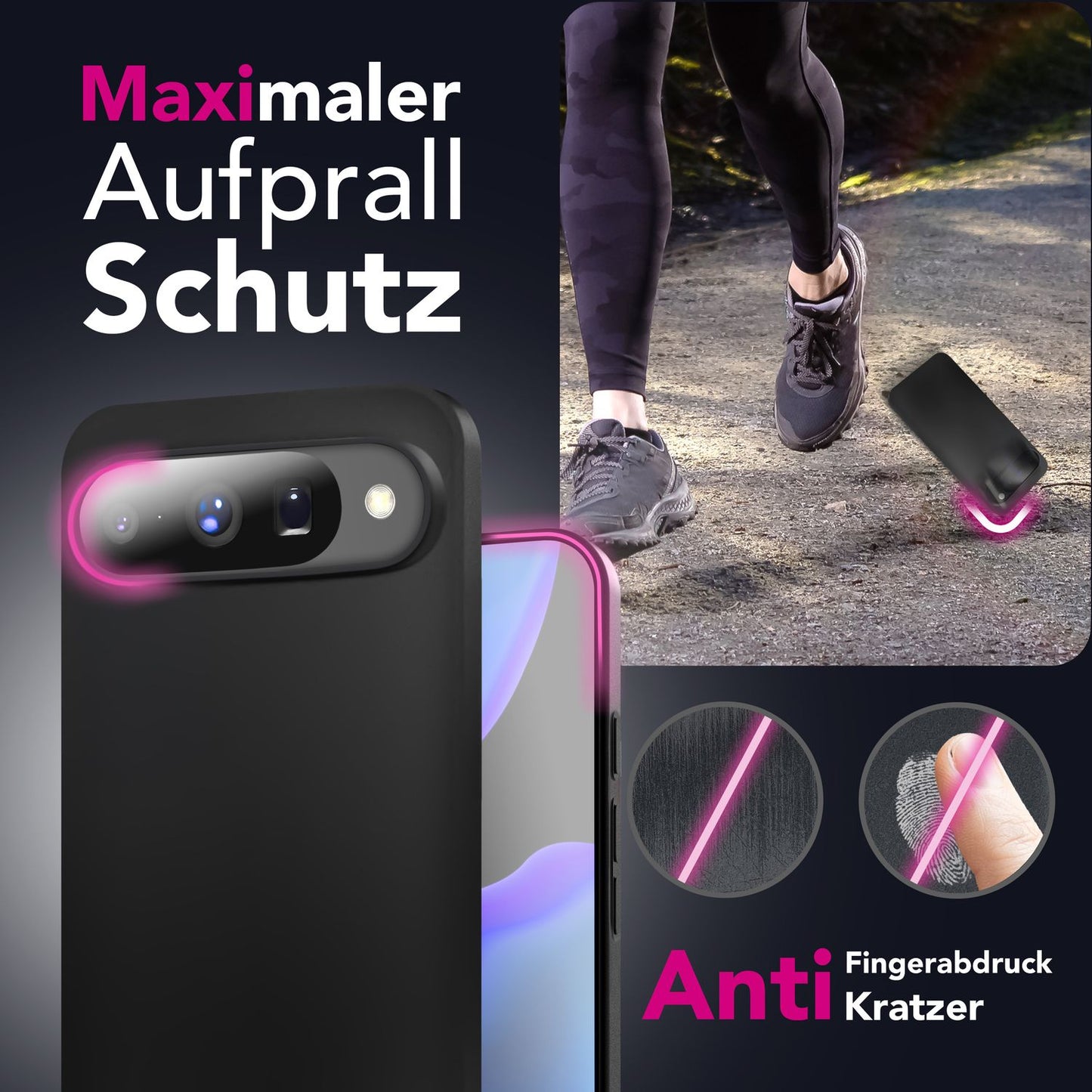 NALIA Strider hulstur fyrir Google Pixel 10 (mattþunnt hulstur) - 1,28 mm þunnt, sterkt TPU sílikon hulstur, rykþétt hnappahulstur, fingrafaravörn, verndandi símahulstur - svart