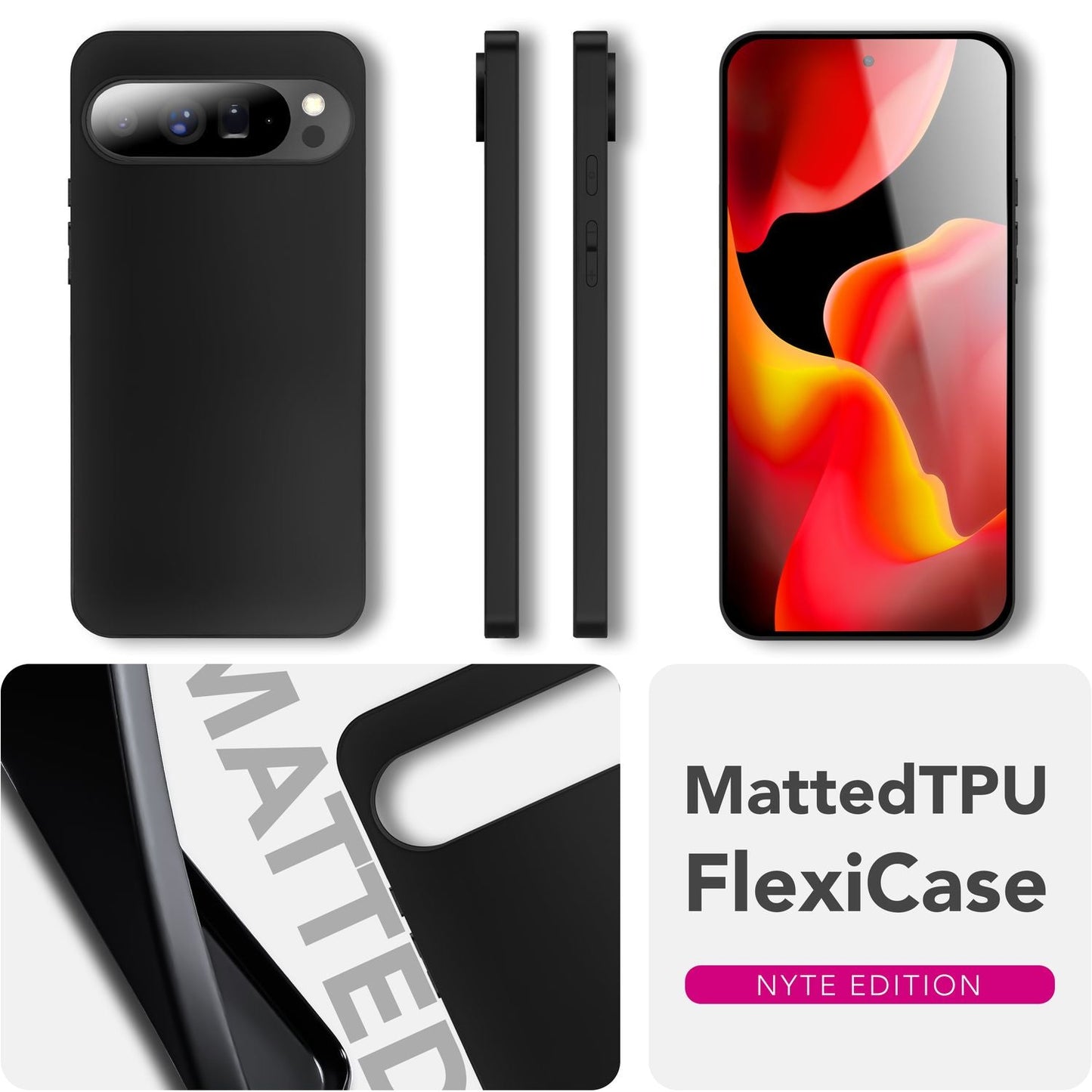 NALIA Strider hulstur fyrir Google Pixel 10 Pro (matt þunnt hulstur) - 1,28 mm þunnt, sveigjanlegt TPU, rykþétt hnappahulstur, fingrafaravarið yfirborð, verndandi símahulstur - svart