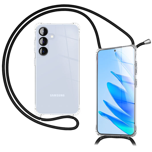 NALIA Hangit Case for Samsung Galaxy S25 FE (Crossbody Case) - Transparent Phone Case with Strap, Crystal Clear & Anti-Yellowing, Adjustable 160cm Phone Chain
