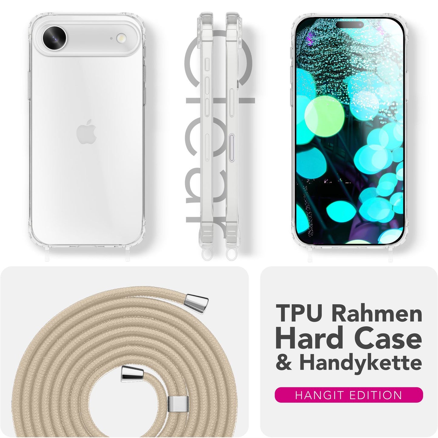 NALIA Hangit Case for Apple iPhone 17 Air (Crossbody Case) - Transparent Protective Case with 160cm Strap, Anti-Yellowing, Shockproof & Scratch-Resistant, Adjustable Phone Chain