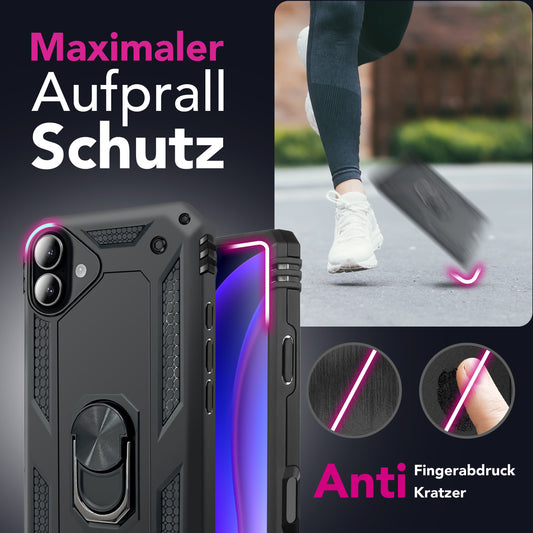 NALIA Hülle RingDefend für Apple iPhone 17 (Military-Grade Schutz) - Robuste Panzerhülle mit 360° Dreh-Ring & Ständer, Stoßfest & Schlagresistent, Griffig, Outdoor Case - Schwarz