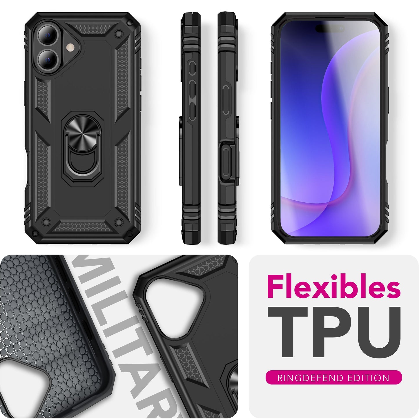 NALIA RingDefend Case for Apple iPhone 17 (Military-Grade Protection) - Robust Armored Case with 360° Rotating Ring & Stand, Shockproof & Impact Resistant, Grippy, Outdoor Case - Black