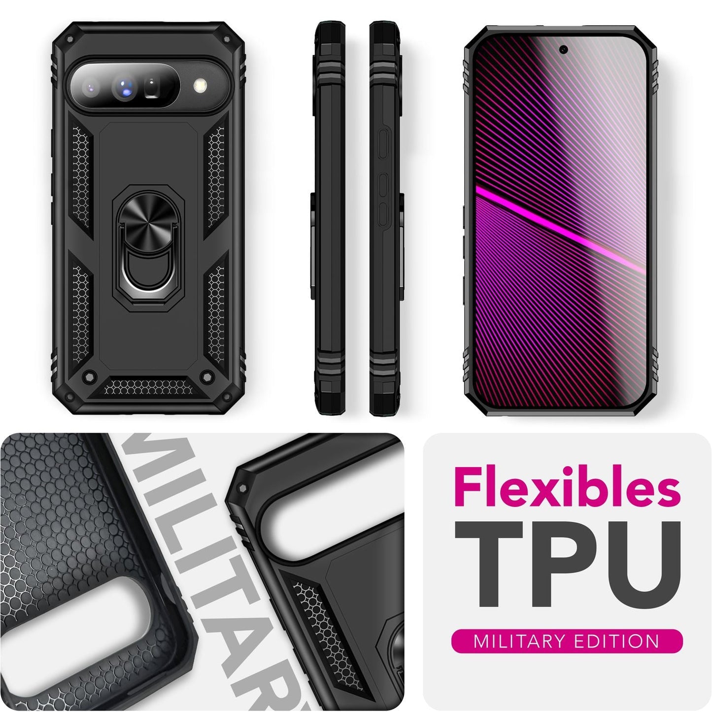 NALIA RingDefend Case for Google Pixel 10 (Military-Grade Protection), Robust Tactical-Style Case, Impact Resistant, 360° Ring & Stand, Outdoor Protective Case - Black