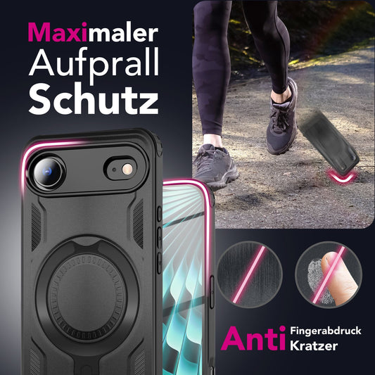 NALIA MagSafe Stormguard hulstur fyrir Apple iPhone 17 Air (óslítandi, brynjað hulstur), höggþolið, herhulstur með 360° snúningshring, útihulstur - eldfjallasvart