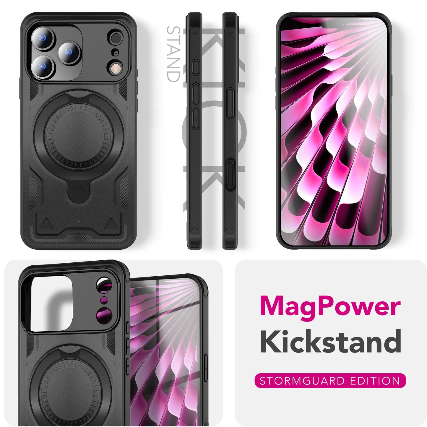 NALIA MagSafe Stormguard hulstur fyrir Apple iPhone 17 Pro Max (óslítandi, brynjað hulstur), höggþolið hart hulstur með 360° hringfestingu, verndarhulstur fyrir útivist - eldfjallasvart