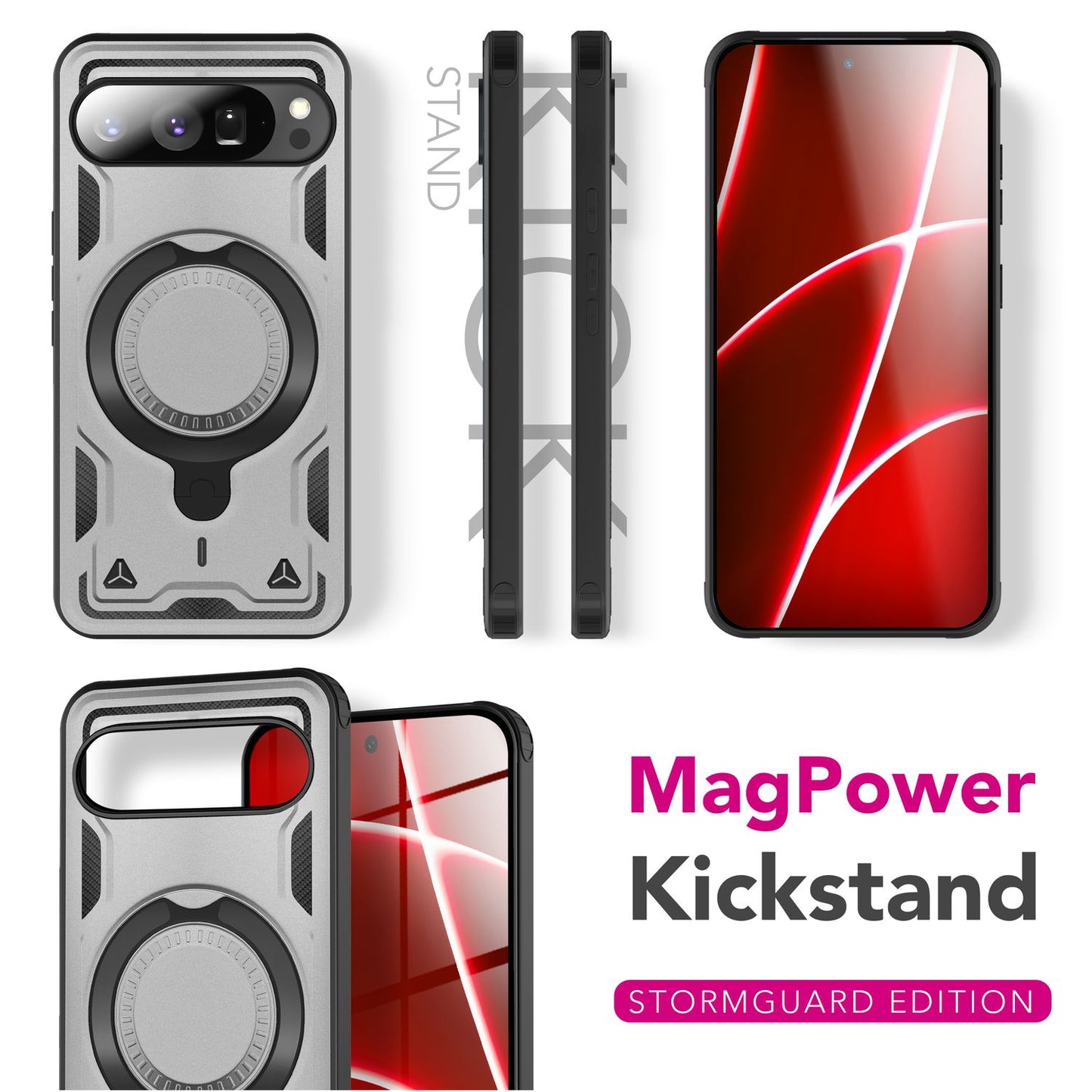 NALIA Hülle Stormguard für Google Pixel 10 Pro (Unzerstörbare Panzerhülle mit MagSafe), Schlagfeste Schutzhülle im Military Look, 360° Ring Ständer, Outdoor Cover