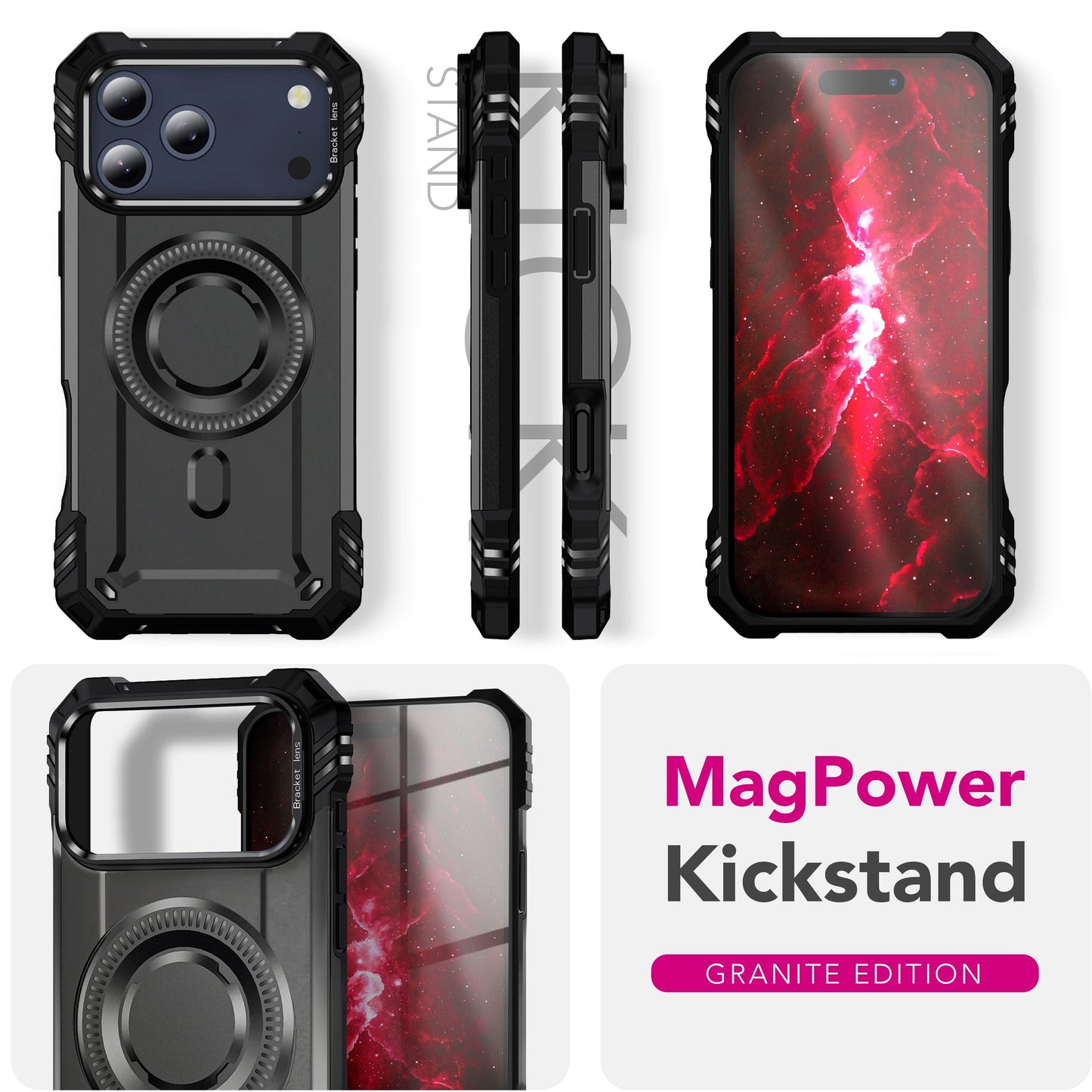 NALIA MagSafe Hülle Granite für Apple iPhone 17 Pro (Militär-Panzer) - Schlagfeste Handyhülle mit Kickstand, Rutschfestes Outdoor Armor Case, Fallschutz Cover