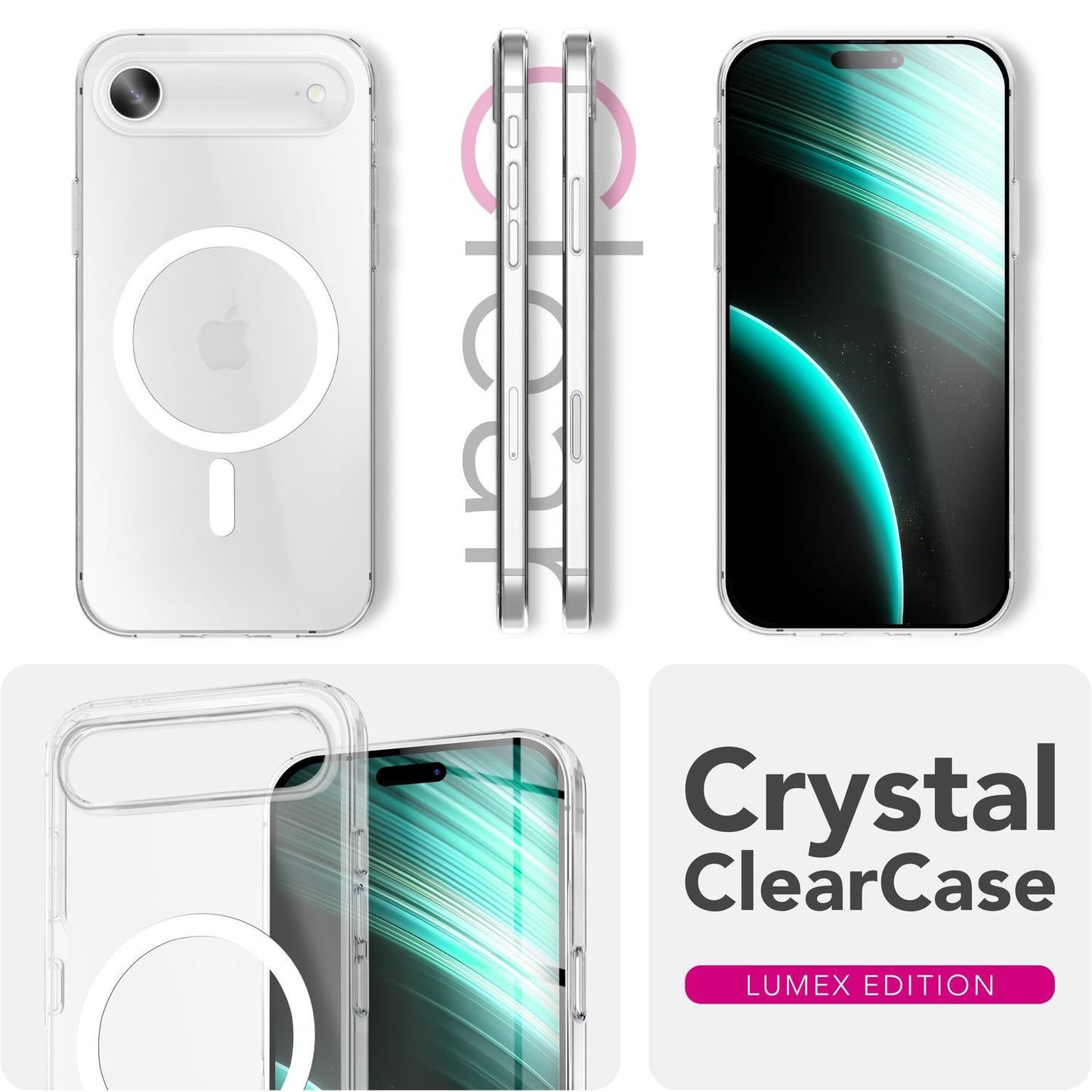 NALIA MagSafe Lumex Case for Apple iPhone 17 Air (Crystal Clear with MagPower) - Slim Protective Case with Magnetic Ring, Transparent PC Cover & TPU Edge, Anti-Yellowing, Crystal Case