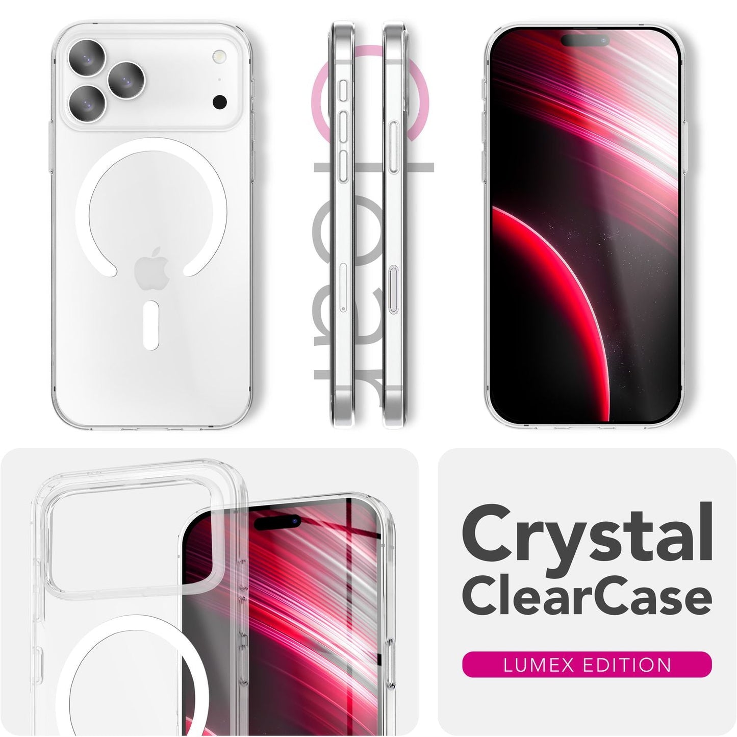 NALIA MagSafe Lumex Case for Apple iPhone 17 Pro (Crystal Clear with MagPower) - Transparent Hardcover with Magnetic Ring, Transparent PC Case & TPU Frame, Scratch-Resistant, Shockproof