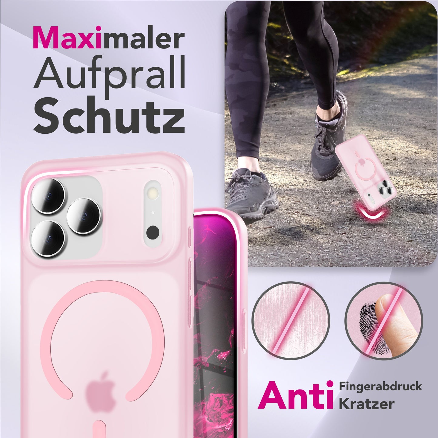 NALIA MagSafe Thinix hulstur fyrir Apple iPhone 17 Pro Max (mjög þunnt með MagPower) - 0,3 mm úrþunnt harðspjald, matt útlit, gegnsætt, fingrafaravarið