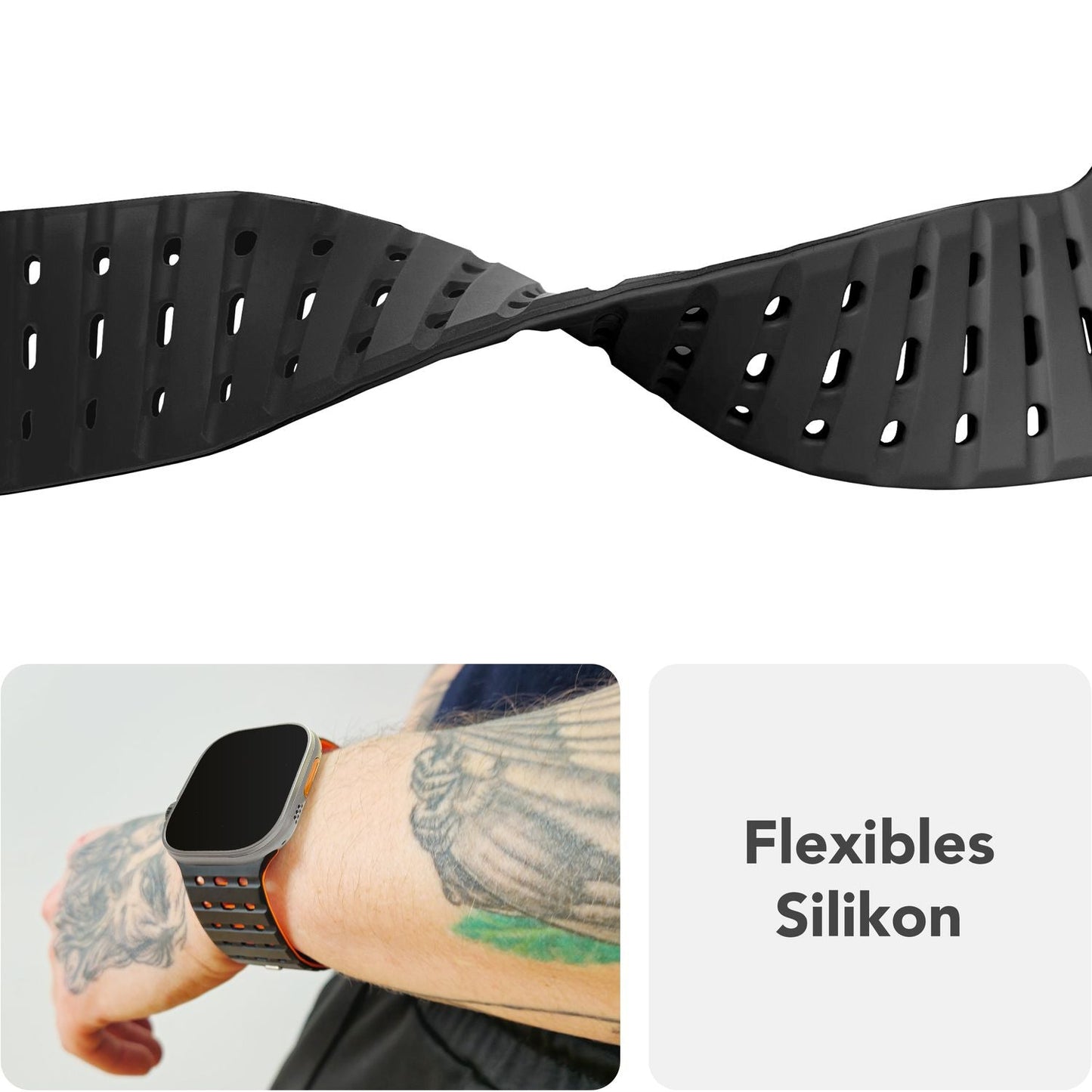 NALIA Volt armband fyrir Apple Watch Series Ultra/SE/10/9/8/7/6/5/4/3/2/1, kassastærð 42/44/45/49 mm, segulmagnað sílikonlykkjuband með smellulokun