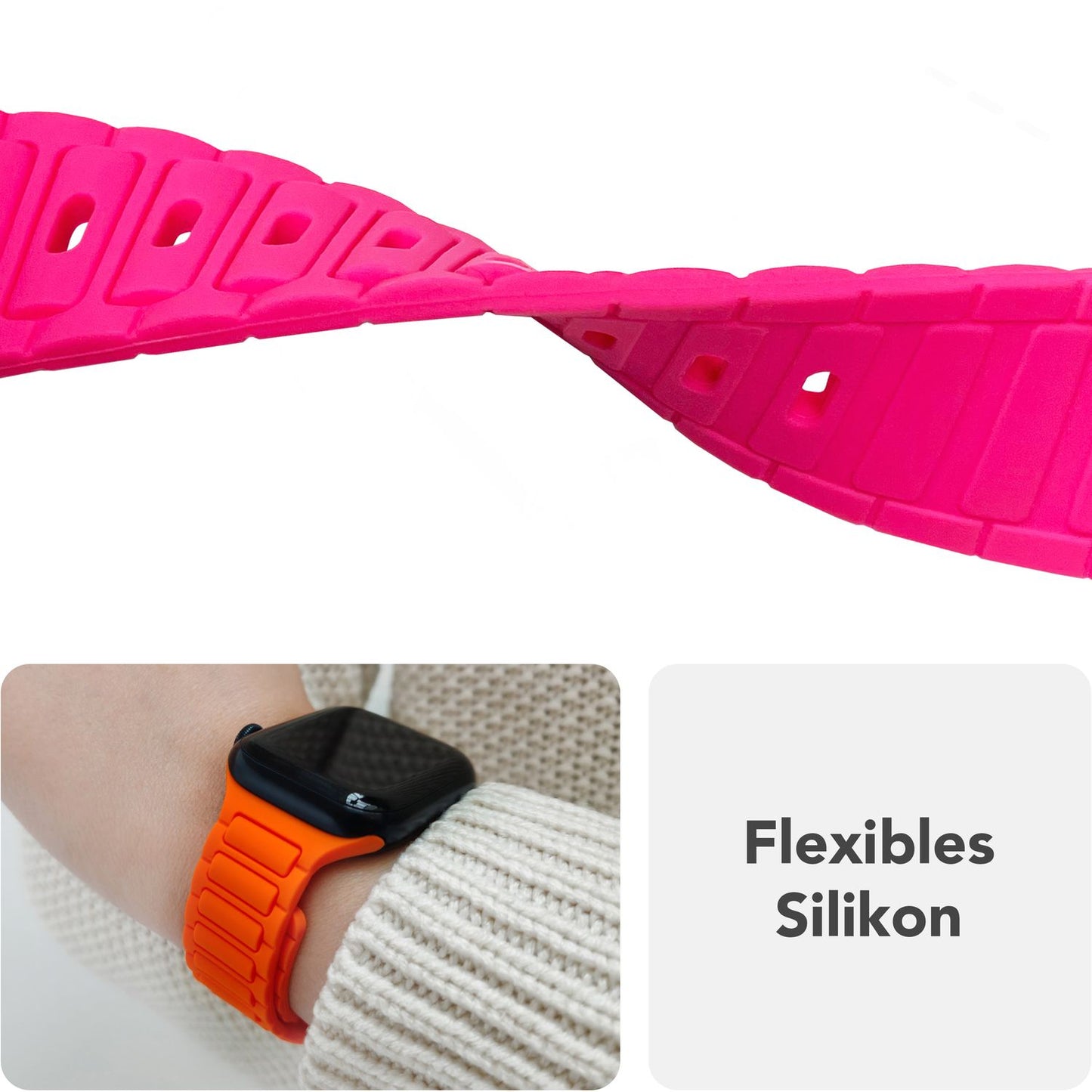 NALIA Pulse armband fyrir Apple Watch Series SE/10/9/8/7/6/5/4/3/2/1, kassastærð 38/40/41/42 mm, þrívíddar áferðar sílikon sportband með smellulás