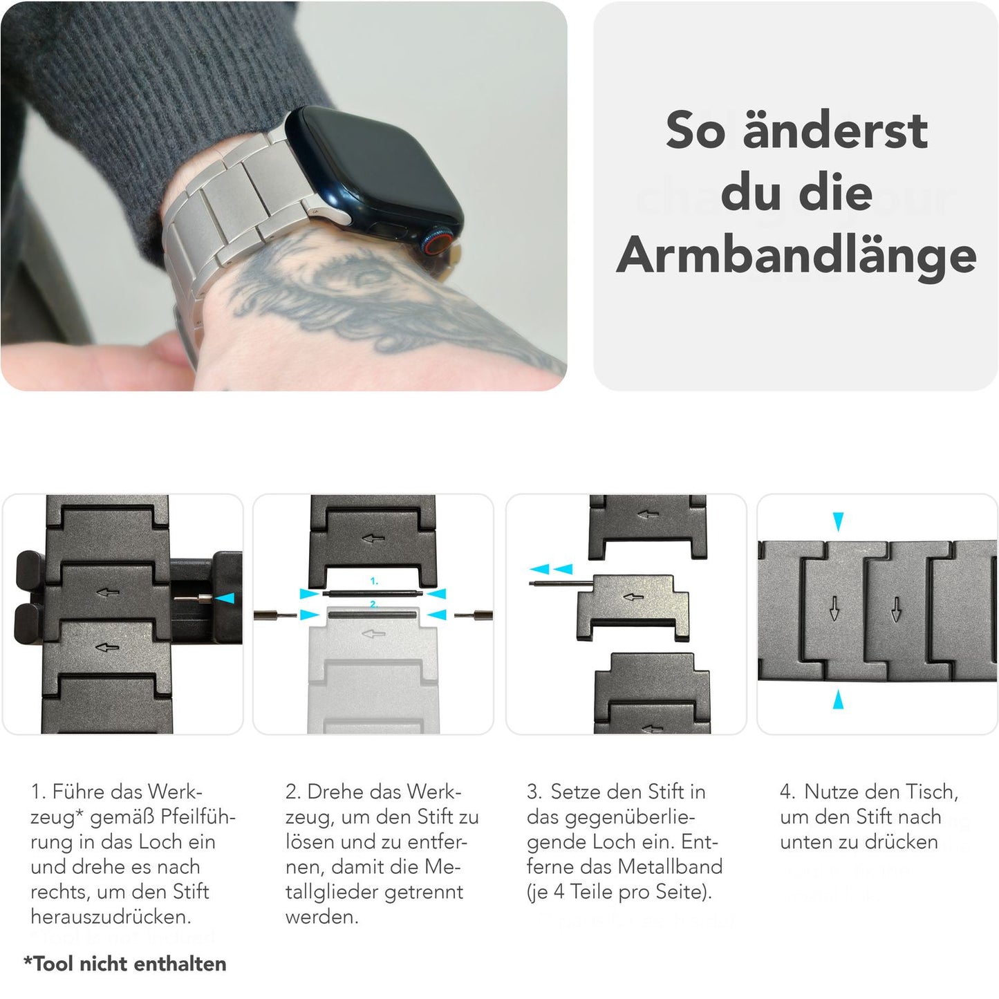 NALIA Argon Titan Armband für Apple Watch Ultra/SE/10/9/8/7/6/5/4/3/2/1, Gehäusegröße 42/44/45/46/49mm, Rostfreies Metall Ersatzarmband mit Faltschließe