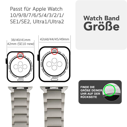 NALIA Argon Titan Armband für Apple Watch Ultra/SE/10/9/8/7/6/5/4/3/2/1, Gehäusegröße 42/44/45/46/49mm, Rostfreies Metall Ersatzarmband mit Faltschließe