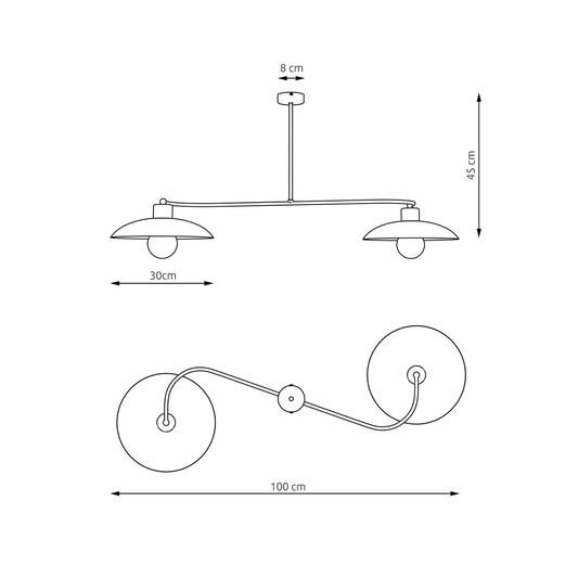 Foster loftljós í B-flokki, LED lampi, svart málmur, 2 ljós, 100 cm lýsingarlampi