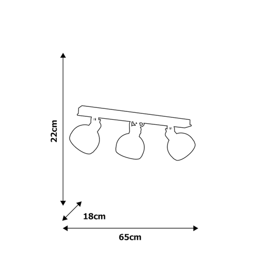 B-flokks sporöskjulaga loftkastari, aflangur kastari, loftljós, lampi, 3 perur, E27, hvítur