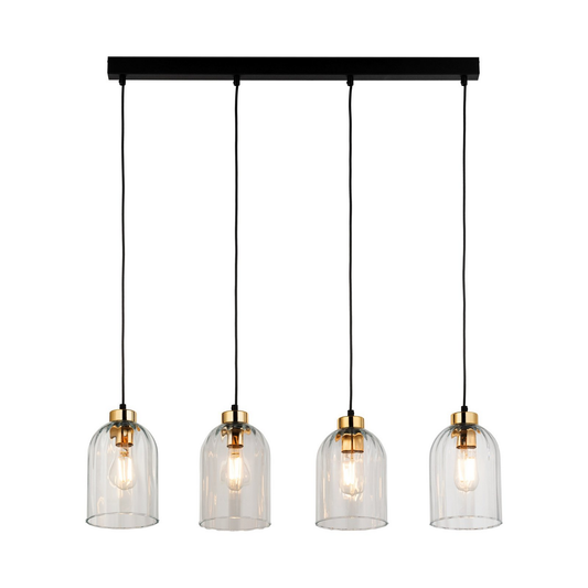 Glerhengiljós Satipo í B-flokki, fjögurra ljósa, gegnsætt, loftlampi, lampi