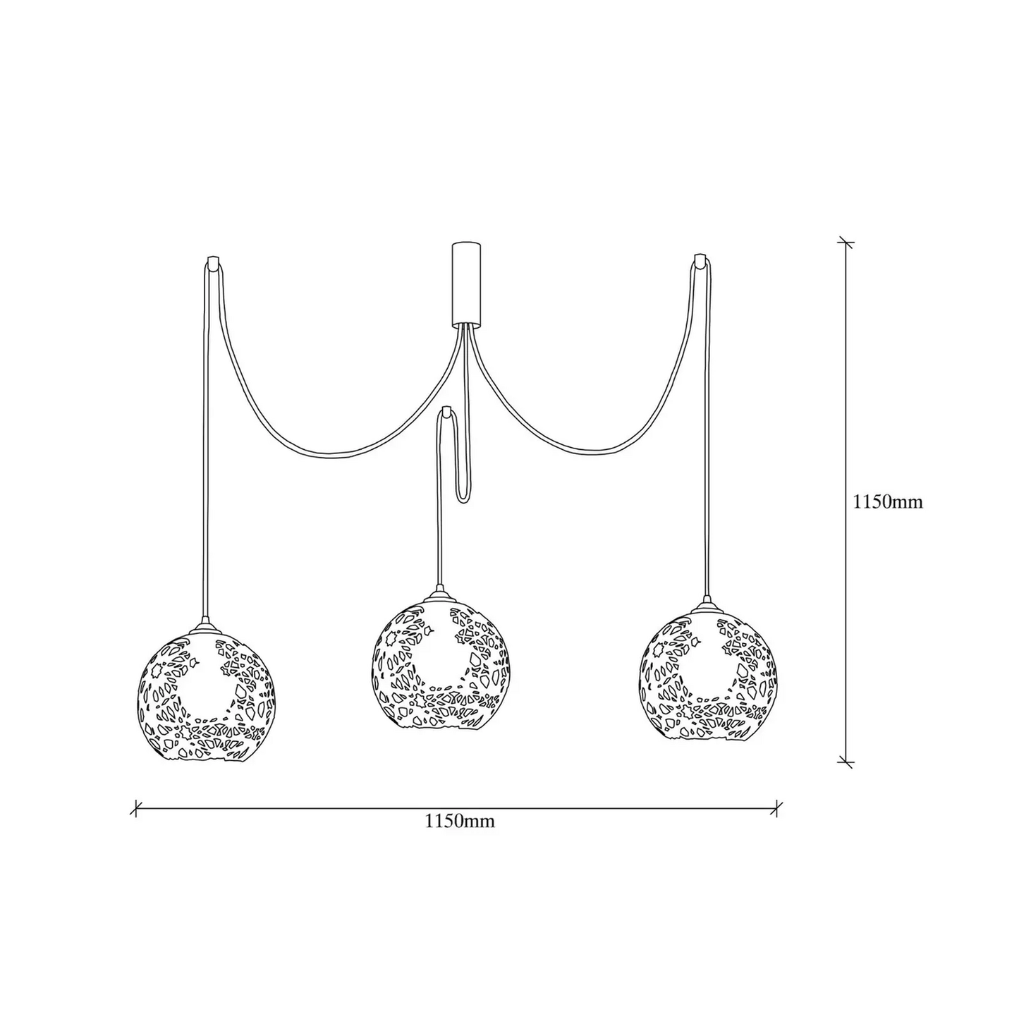 B-flokks Fellini Mr 897 3-ljósa hengilampi, utan miðju, svartur, E27, loftlampi, ljósastæði
