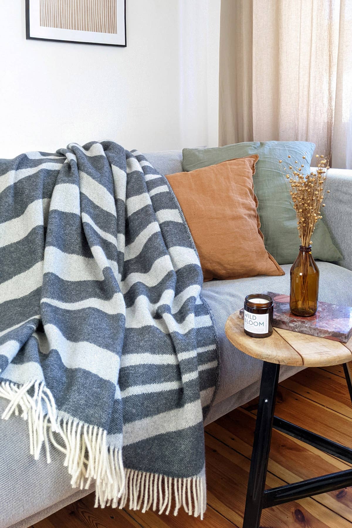 Ullarteppi / kósýteppi - dökk granít - jómfrúarull