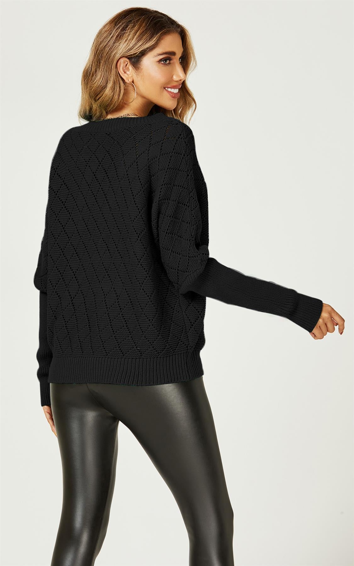 Pointelle Striped Sheer Jumper In Black