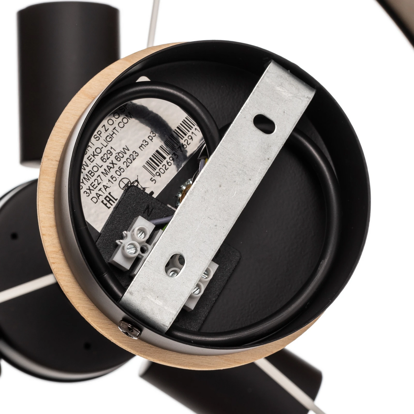 Loftljós Terra úr tré og efni, svart, í B-flokki. Loftlampi, ljós, kastari.