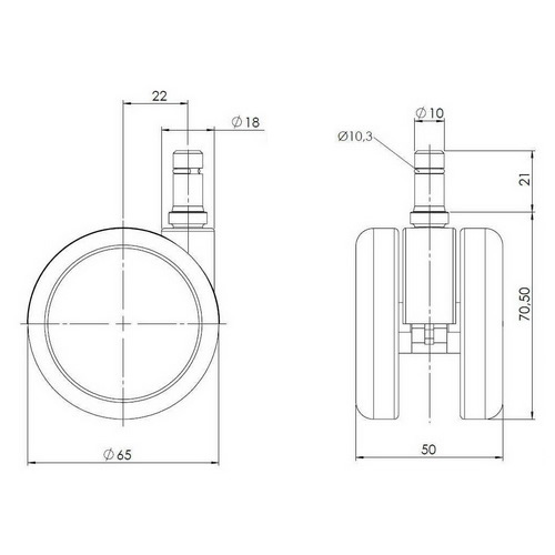 Hjól fyrir skrifstofustóla af B-flokki frá Hjh Office, hjól fyrir harðgólf, 10x65mm, 5 stykki, Rolo 619009 stóll
